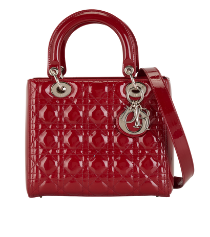 Medium Lady Dior, &pound;1,600, Handbags, Red, Leather/Patent Leather, Front view